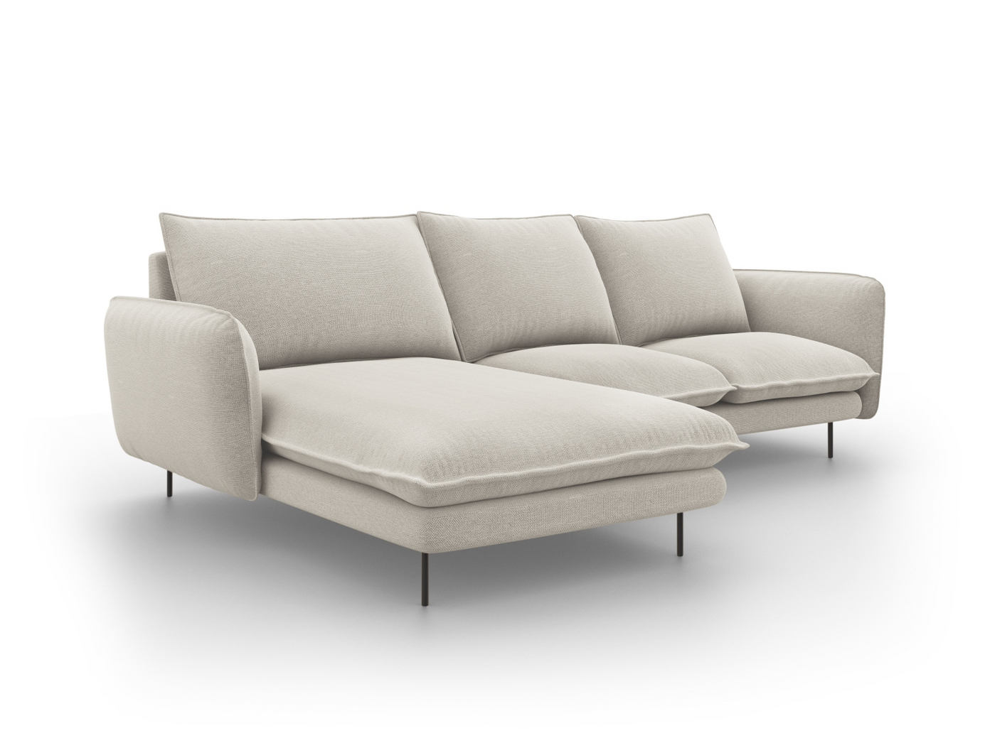 Cosmopolitan Design vänstervänd hörnsoffa, "Vienna", 5-sits, 255 × 170 × 95 cm, Positano, svarta metallben
