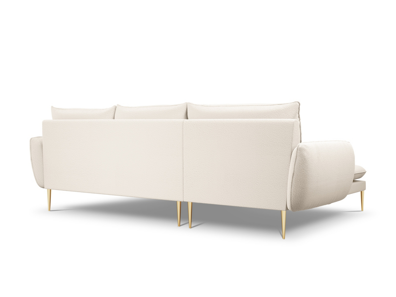 Cosmopolitan Design vänstervänd boucléhörnsoffa, "Vienna", 5-sits, 255 × 170 × 95 cm, Ascot, guldfärgade metallben