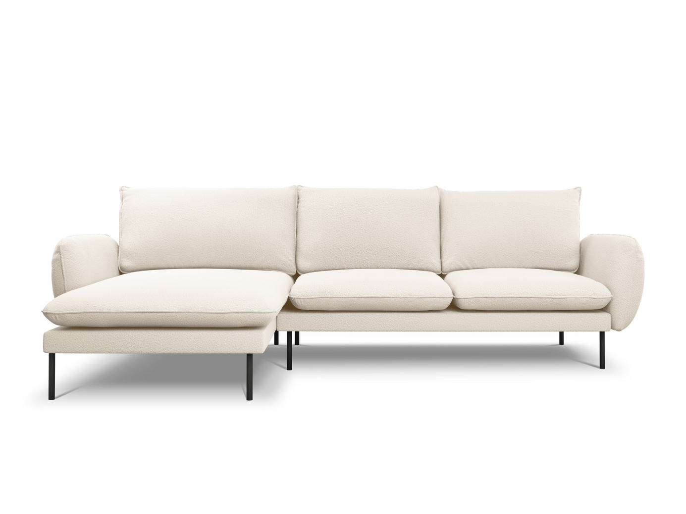 Cosmopolitan Design vänstervänd boucléhörnsoffa, "Vienna", 5-sits, 255 × 170 × 95 cm, Ascot, svarta metallben