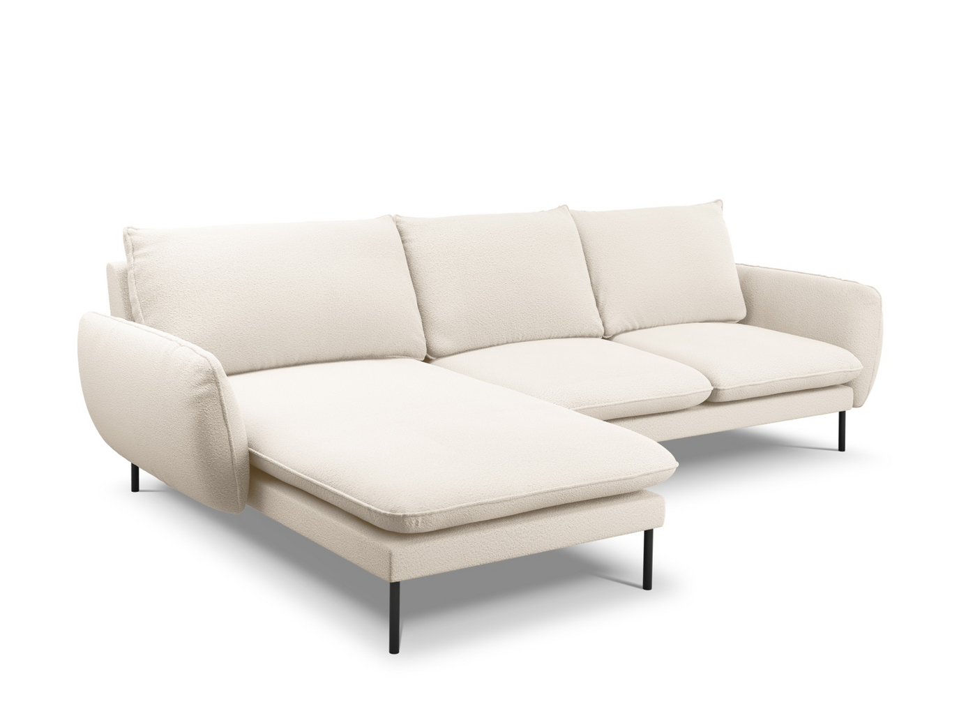 Cosmopolitan Design vänstervänd boucléhörnsoffa, "Vienna", 5-sits, 255 × 170 × 95 cm, Ascot, svarta metallben
