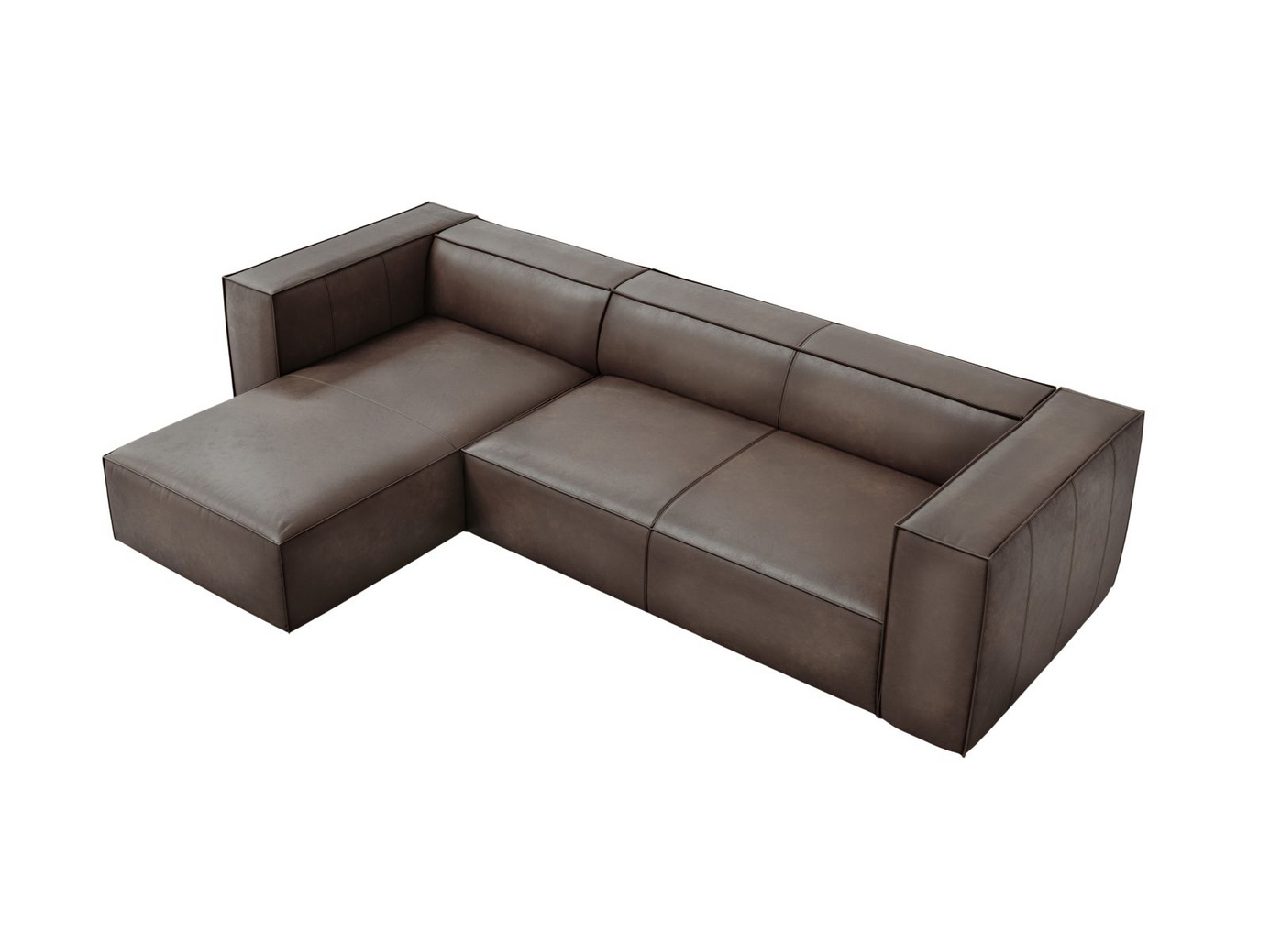 Cosmopolitan Design vänstervänd äkta läder hörnsoffa, "Turin", 5-sits, 290 × 173 × 68 cm, Granada, ben i svart bok