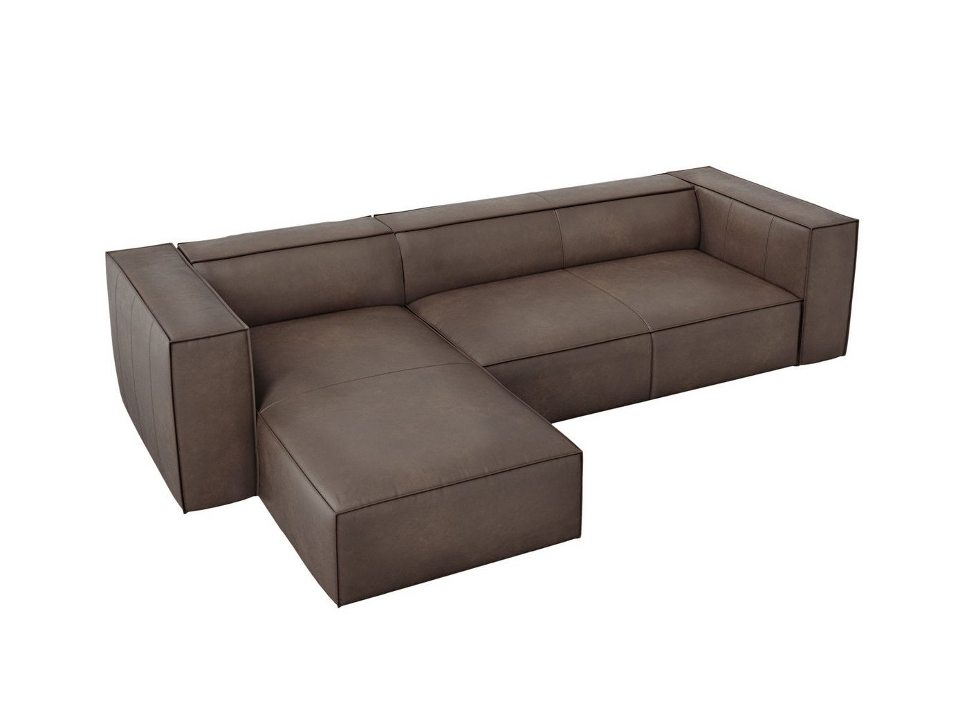 Cosmopolitan Design vänstervänd äkta läder hörnsoffa, "Turin", 5-sits, 290 × 173 × 68 cm, Granada, ben i svart bok