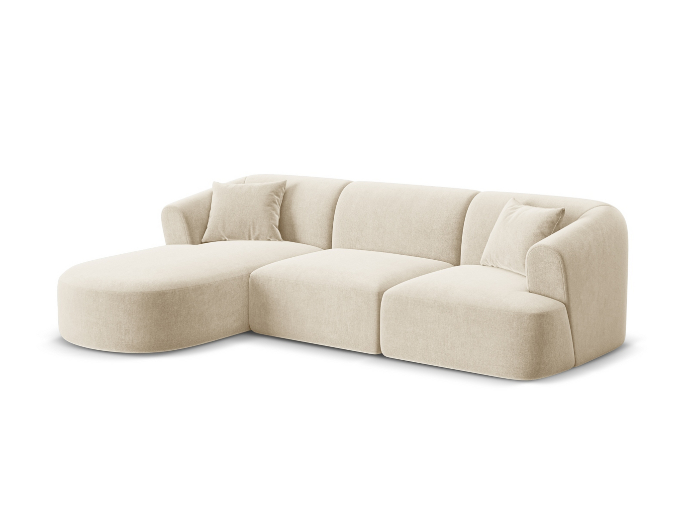 Cosmopolitan Design vänstervänd sammetsmodulhörnsoffa, "Campi", 4-sits, 256 × 156 × 70 cm, Vogue, svarta plastben