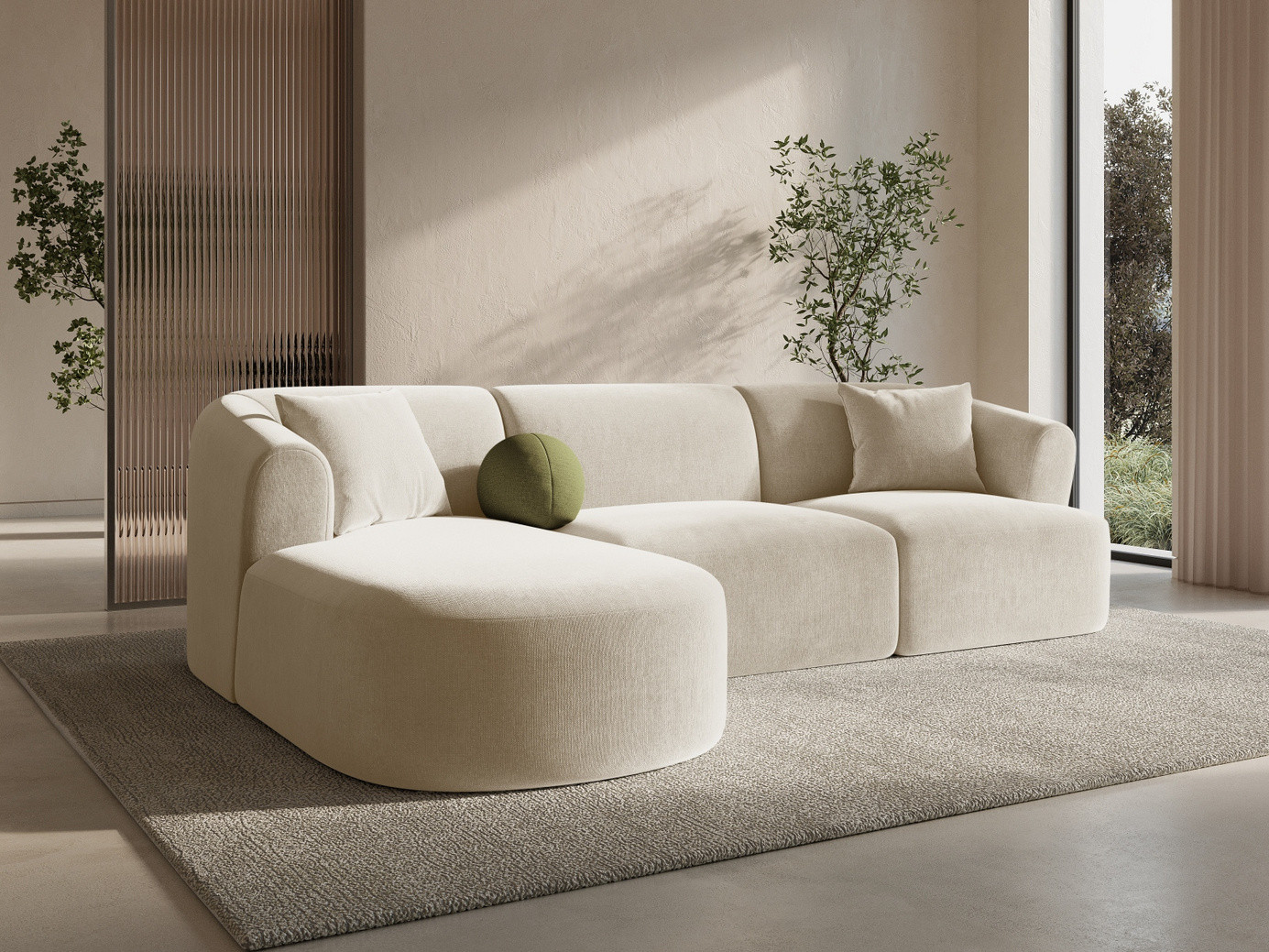 Cosmopolitan Design vänstervänd sammetsmodulhörnsoffa, "Campi", 4-sits, 256 × 156 × 70 cm, Vogue, svarta plastben