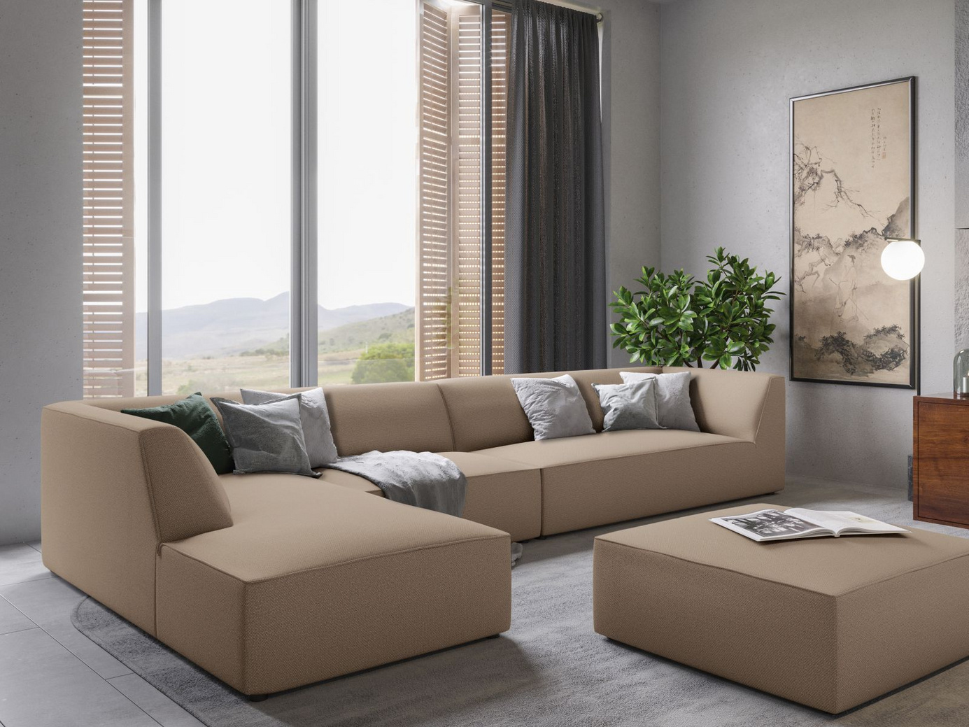 Cosmopolitan Design vänstervänd modulhörnsoffa, "Siena", 5-sits, 366 × 180 × 69 cm, Ottawa, svarta plastben