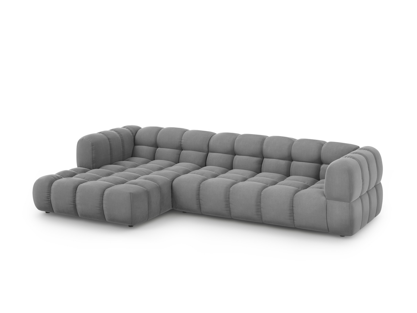 Cosmopolitan Design vänstervänd sammetsmodulhörnsoffa, "Sky", 4-sits, 300 × 162 × 70 cm, Casino, svarta plastben