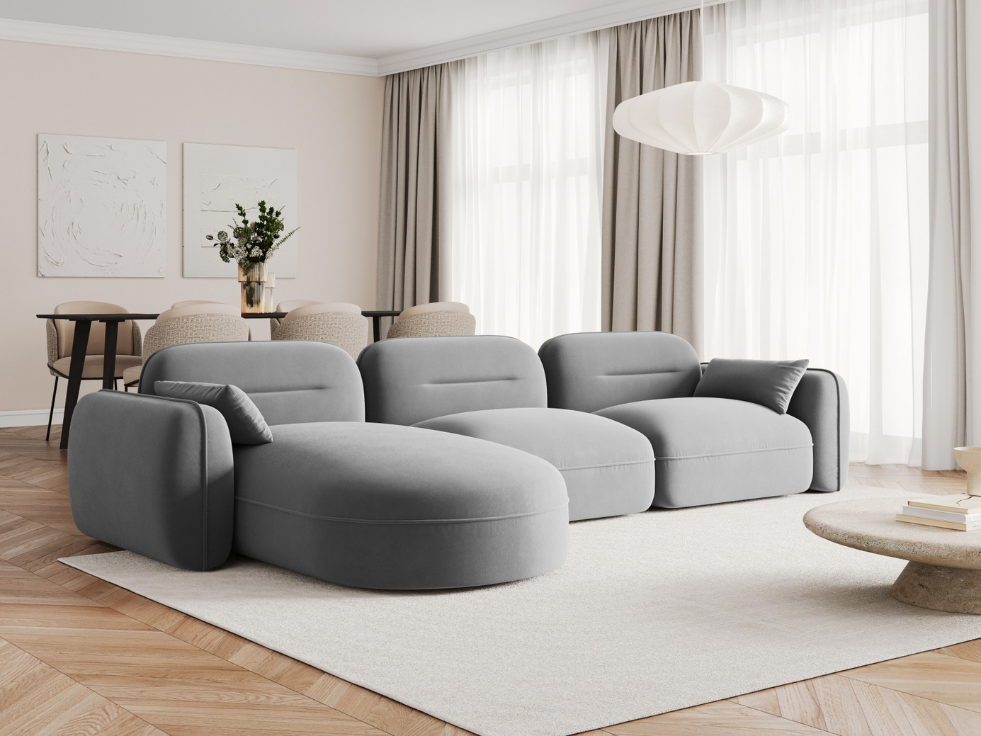 Cosmopolitan Design vänstervänd sammetsmodulhörnsoffa, "Sydney", 4-sits, 320 × 165 × 70 cm, Casino, svarta plastben