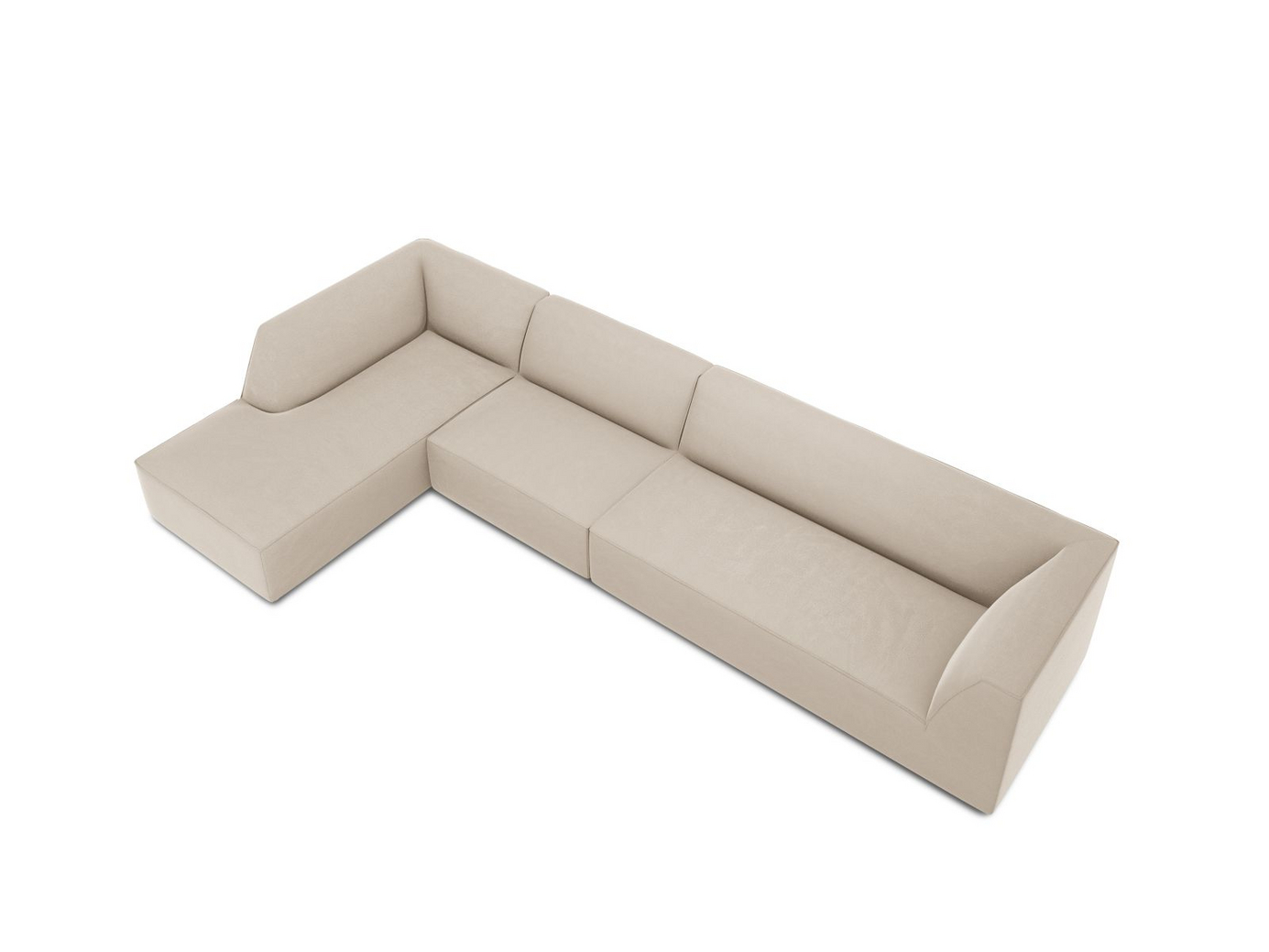 Cosmopolitan Design vänstervänd sammetsmodulhörnsoffa, "Siena", 5-sits, 366 × 180 × 69 cm, Salvador, svarta plastben, Variant LC_L_44