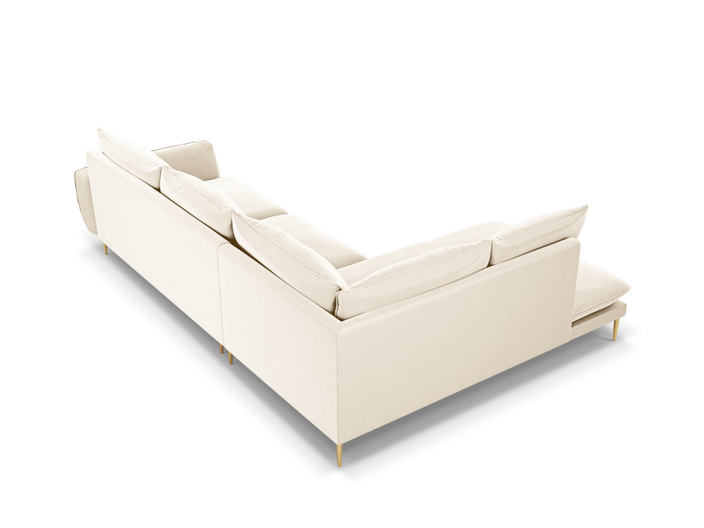 Cosmopolitan Design vänstervänd sammetshörnsoffa, "Vienna", 6-sits, 275 × 185 × 95 cm, Bluvel, guldfärgade metallben