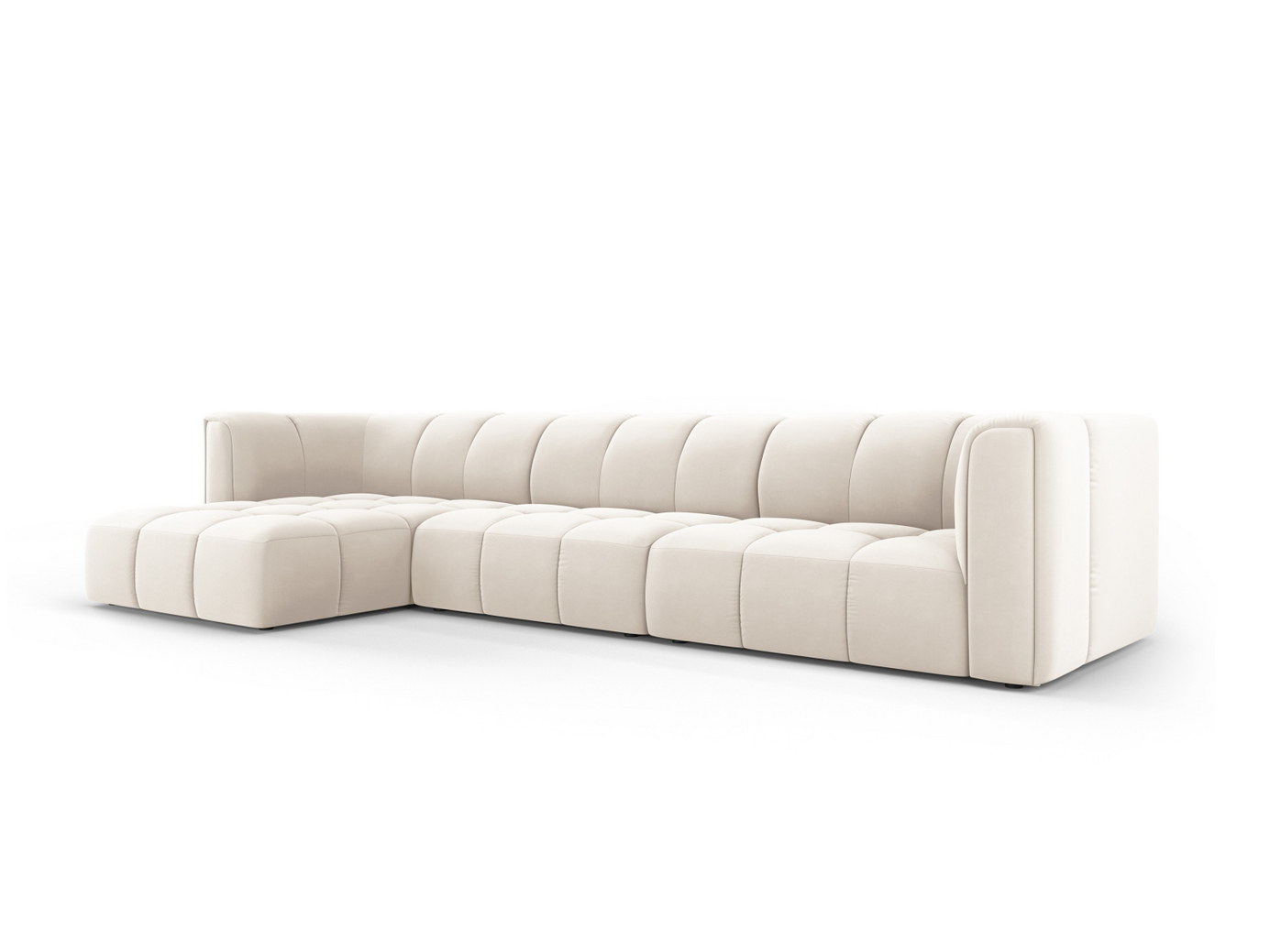 Cosmopolitan Design vänstervänd sammetsmodulhörnsoffa, "Moritz", 5-sits, 316 × 160 × 70 cm, Bluvel, svarta plastben