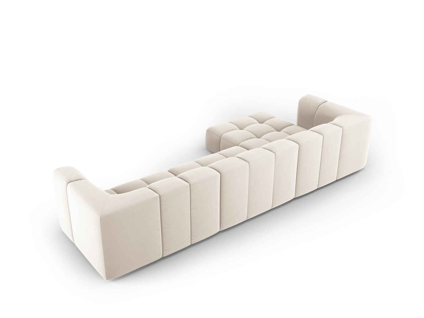 Cosmopolitan Design vänstervänd sammetsmodulhörnsoffa, "Moritz", 5-sits, 316 × 160 × 70 cm, Bluvel, svarta plastben