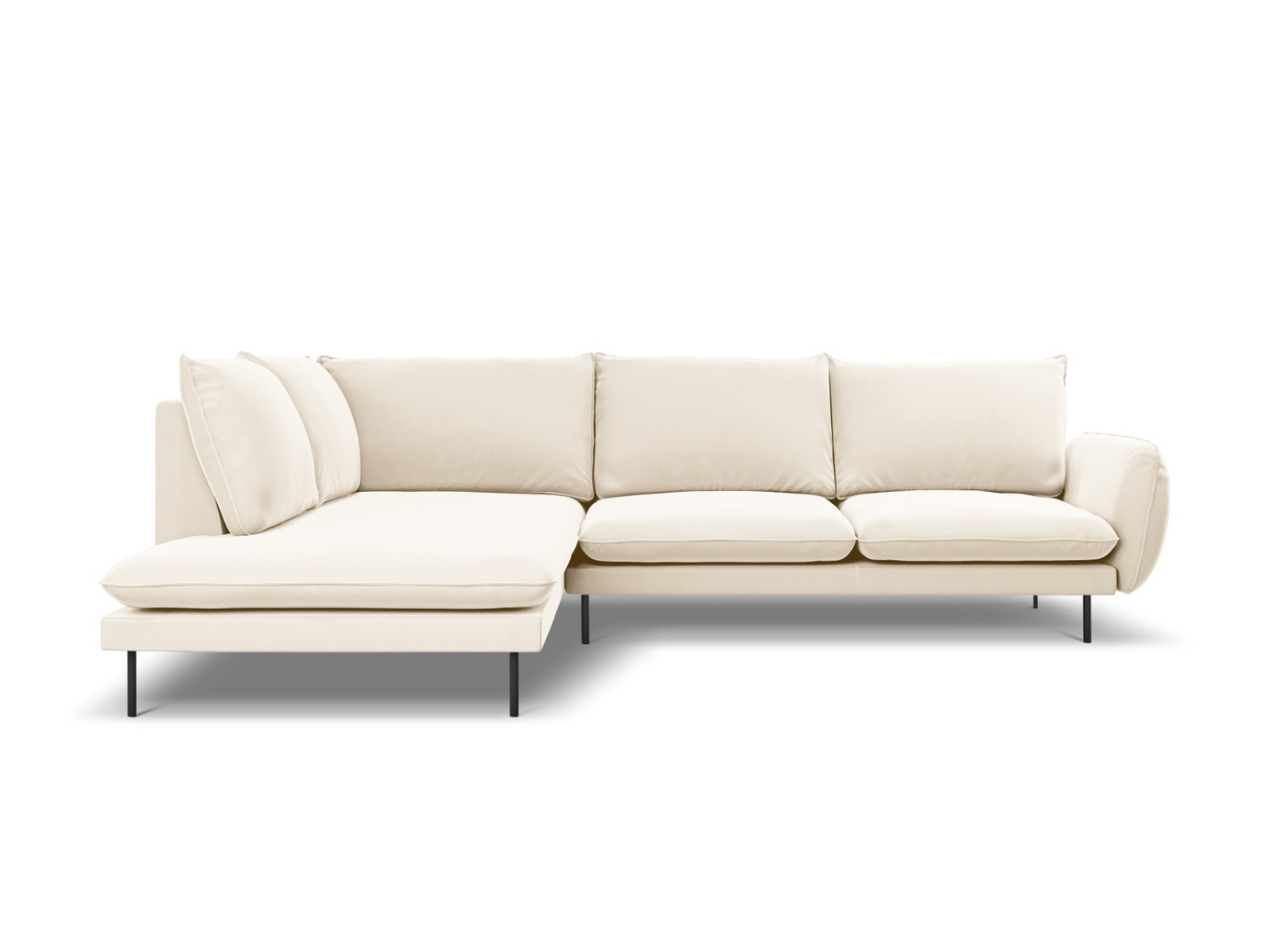 Cosmopolitan Design vänstervänd sammetshörnsoffa, "Vienna", 6-sits, 275 × 185 × 95 cm, Bluvel, svarta metallben