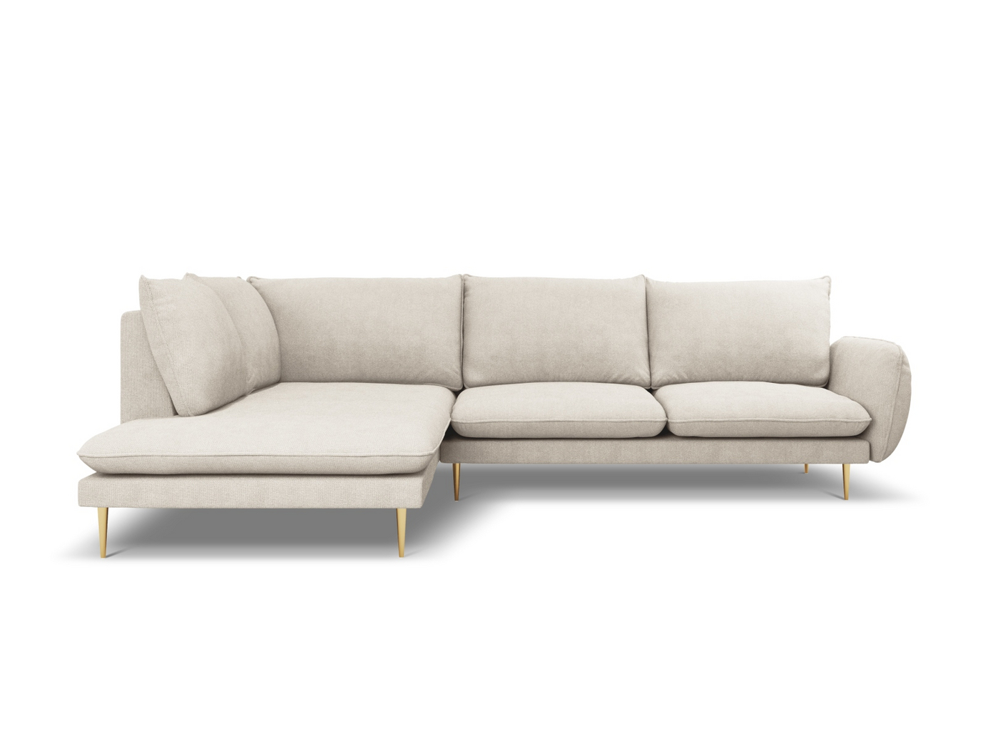 Cosmopolitan Design vänstervänd hörnsoffa, "Vienna", 6-sits, 275 × 185 × 95 cm, Positano, guldfärgade metallben
