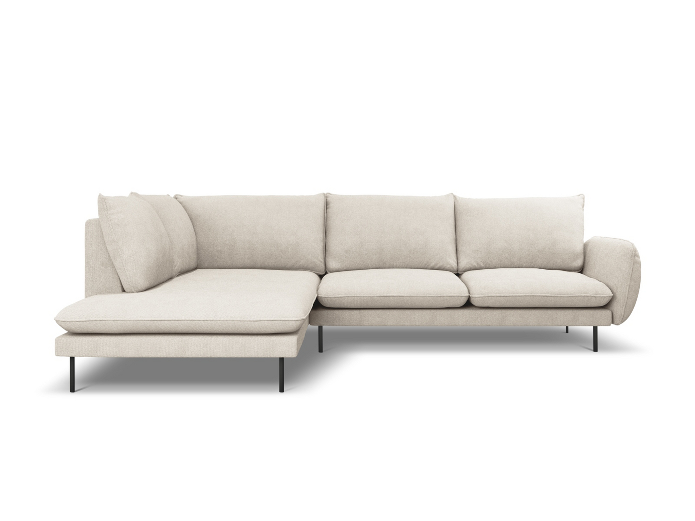 Cosmopolitan Design vänstervänd hörnsoffa, "Vienna", 6-sits, 275 × 185 × 95 cm, Positano, svarta metallben
