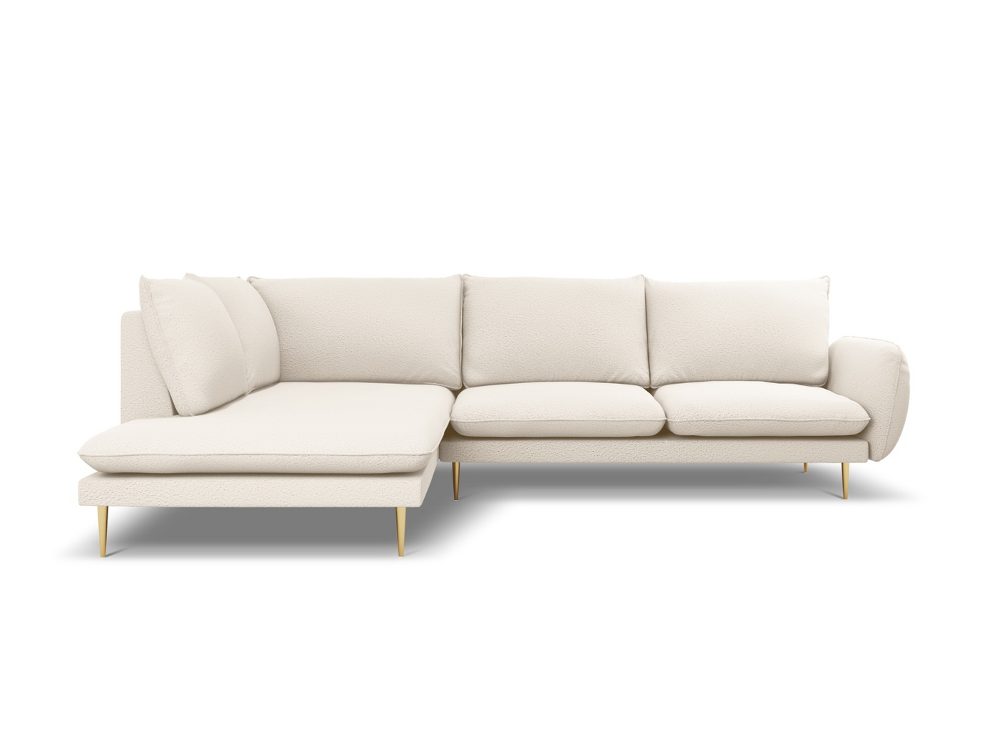 Cosmopolitan Design vänstervänd boucléhörnsoffa, "Vienna", 6-sits, 275 × 185 × 95 cm, Ascot, guldfärgade metallben