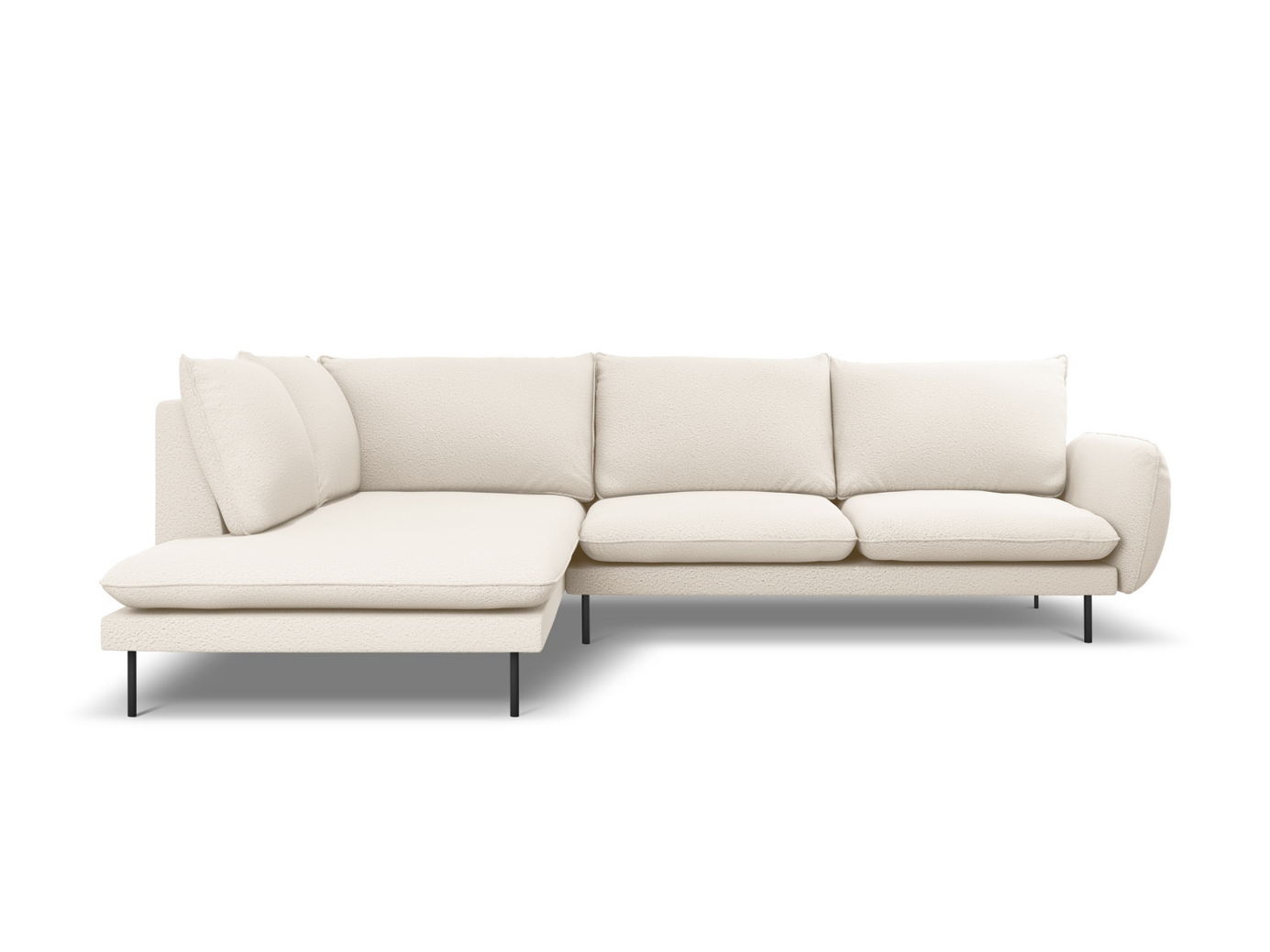 Cosmopolitan Design vänstervänd boucléhörnsoffa, "Vienna", 6-sits, 275 × 185 × 95 cm, Ascot, svarta metallben