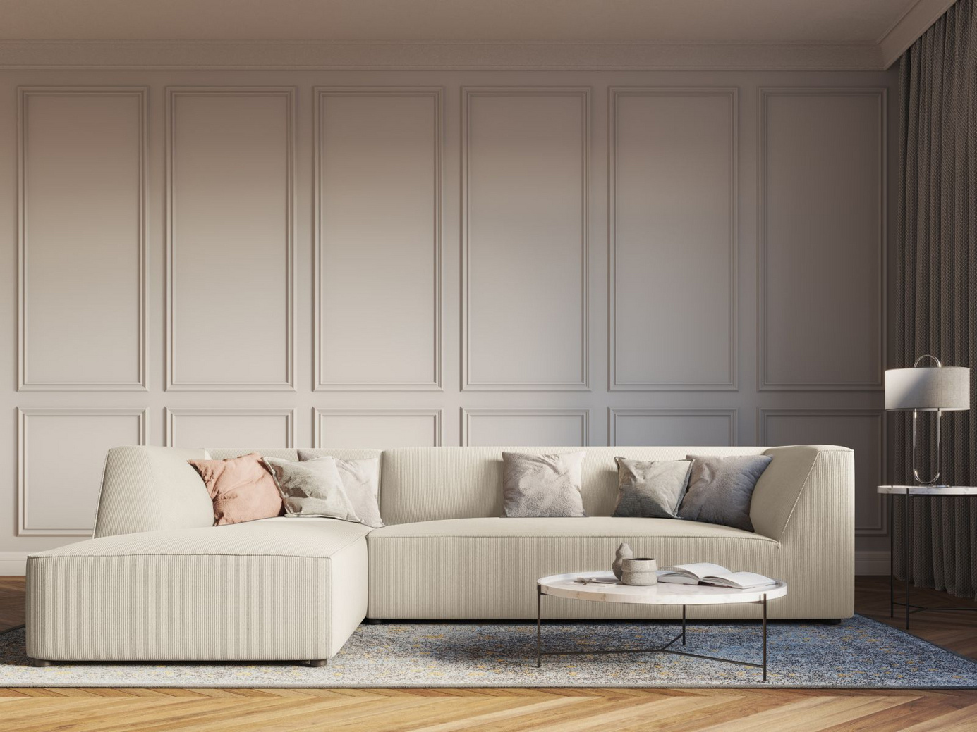 Cosmopolitan Design vänstervänd modulhörnsoffa, "Siena", 4-sits, 273 × 180 × 69 cm, Scala, svarta plastben, Variant LC_M_100