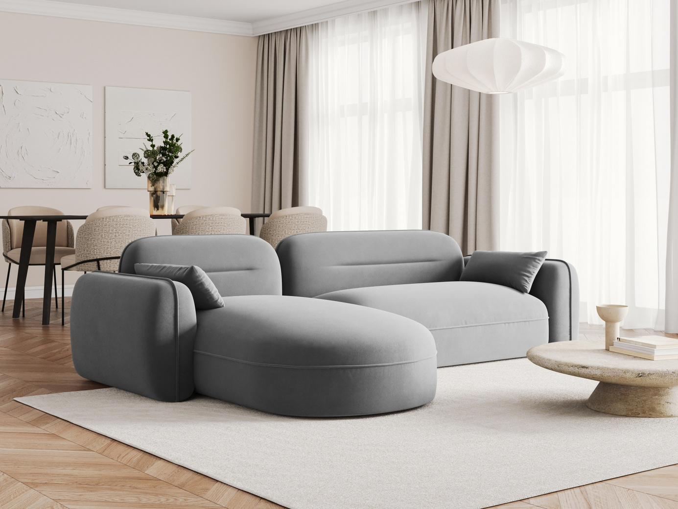 Cosmopolitan Design vänstervänd sammetsmodulhörnsoffa, "Sydney", 4-sits, 275 × 165 × 70 cm, Casino, svarta plastben