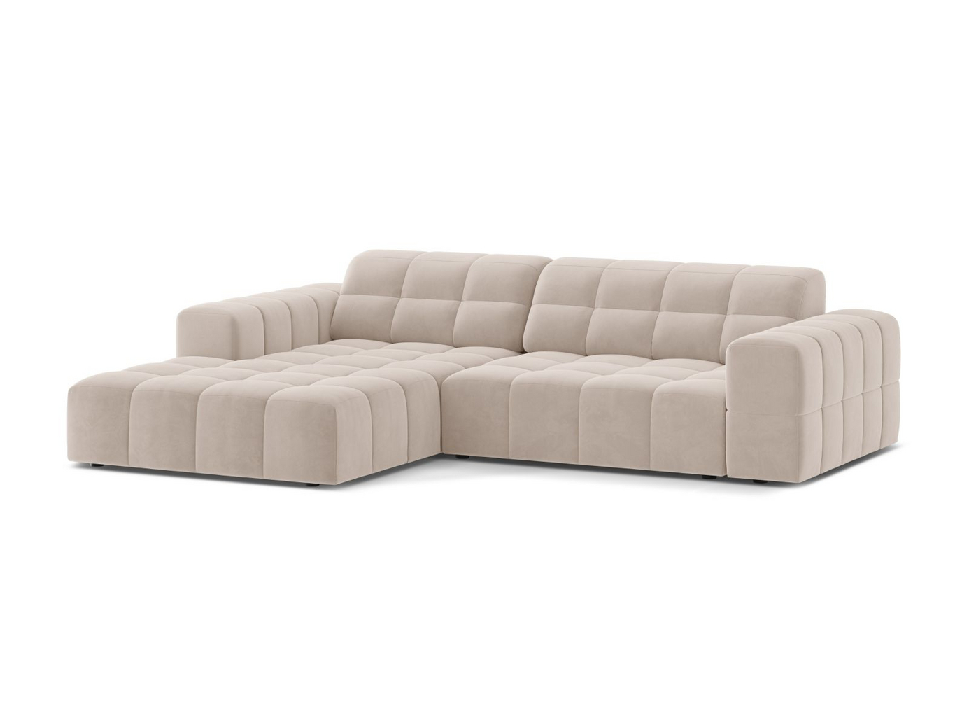 Cosmopolitan Design vänstervänd sammetshörnsoffa, "Chicago", 3-sits, 234 × 167 × 78 cm, Venus, svarta plastben