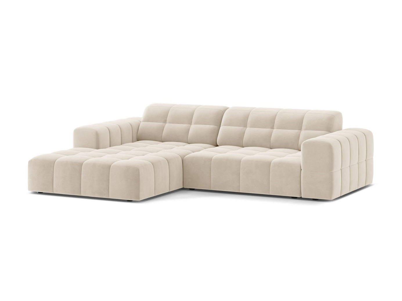 Cosmopolitan Design vänstervänd sammetshörnsoffa, "Chicago", 3-sits, 234 × 167 × 78 cm, Bluvel, svarta plastben