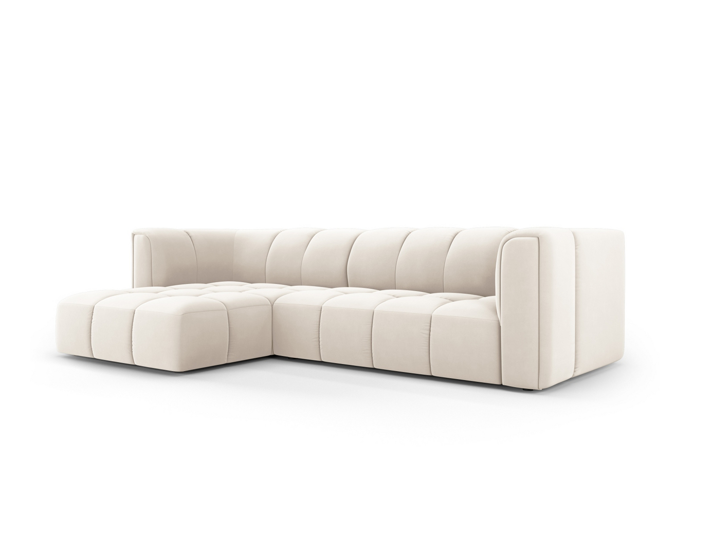 Cosmopolitan Design vänstervänd sammetsmodulhörnsoffa, "Moritz", 3-sits, 256 × 160 × 70 cm, Bluvel, svarta plastben