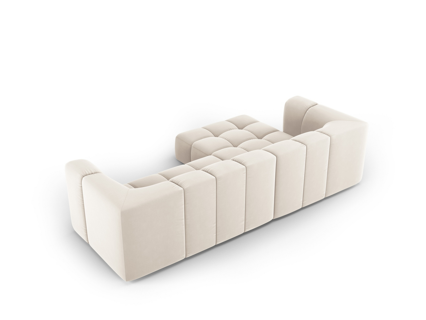 Cosmopolitan Design vänstervänd sammetsmodulhörnsoffa, "Moritz", 3-sits, 256 × 160 × 70 cm, Bluvel, svarta plastben