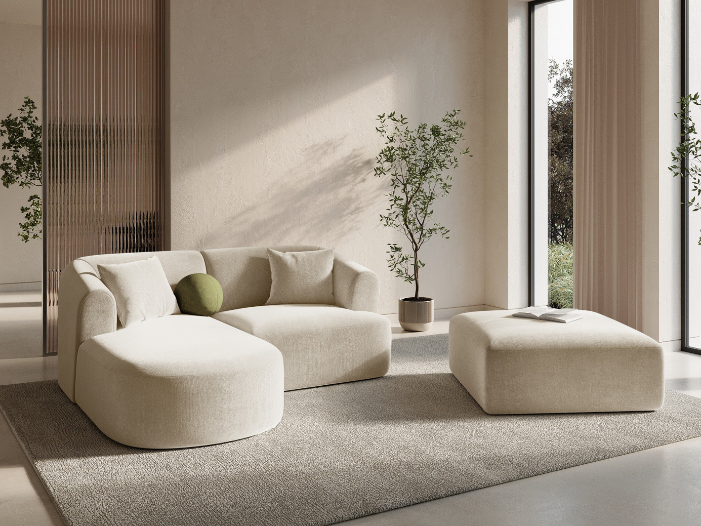 Cosmopolitan Design vänstervänd sammetsmodulhörnsoffa, "Campi", 3-sits, 180 × 156 × 70 cm, Vogue, svarta plastben