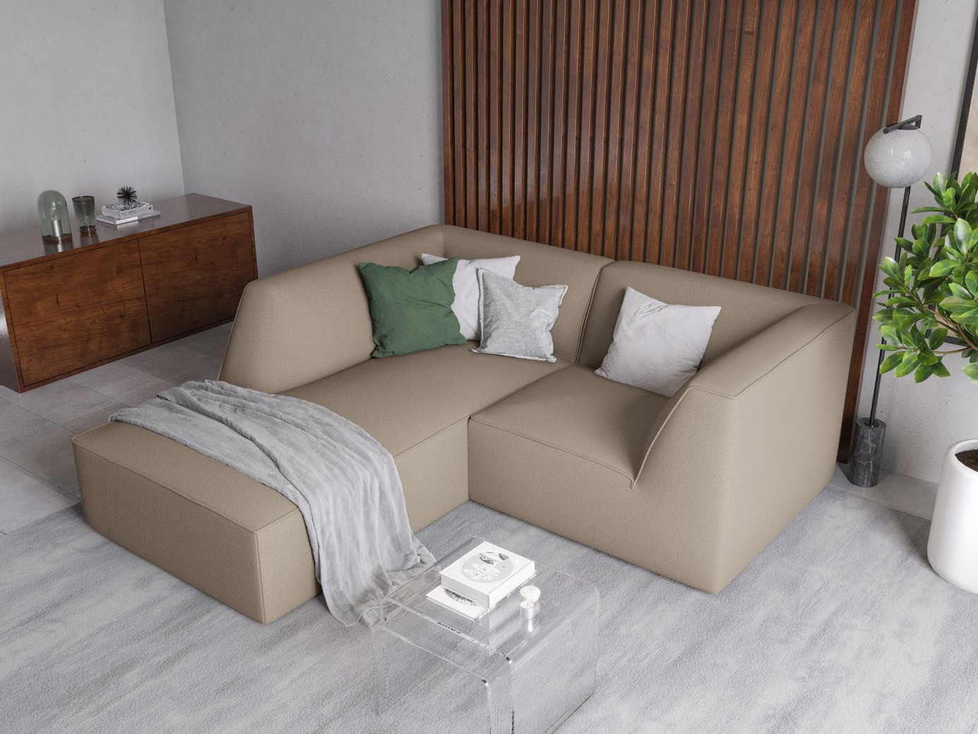 Cosmopolitan Design vänstervänd modulhörnsoffa, "Siena", 3-sits, 186 × 180 × 69 cm, Ottawa, svarta plastben