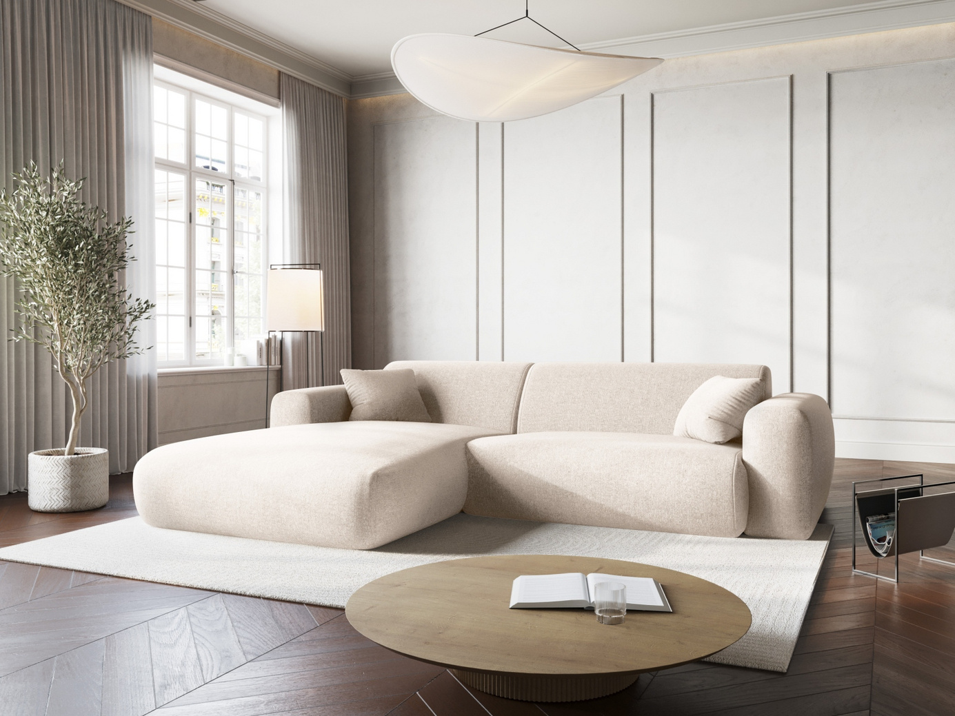 Cosmopolitan Design vänstervänd hörnsoffa, "Nolio", 4-sits, 235 × 170 × 72 cm, Haga, svarta plastben