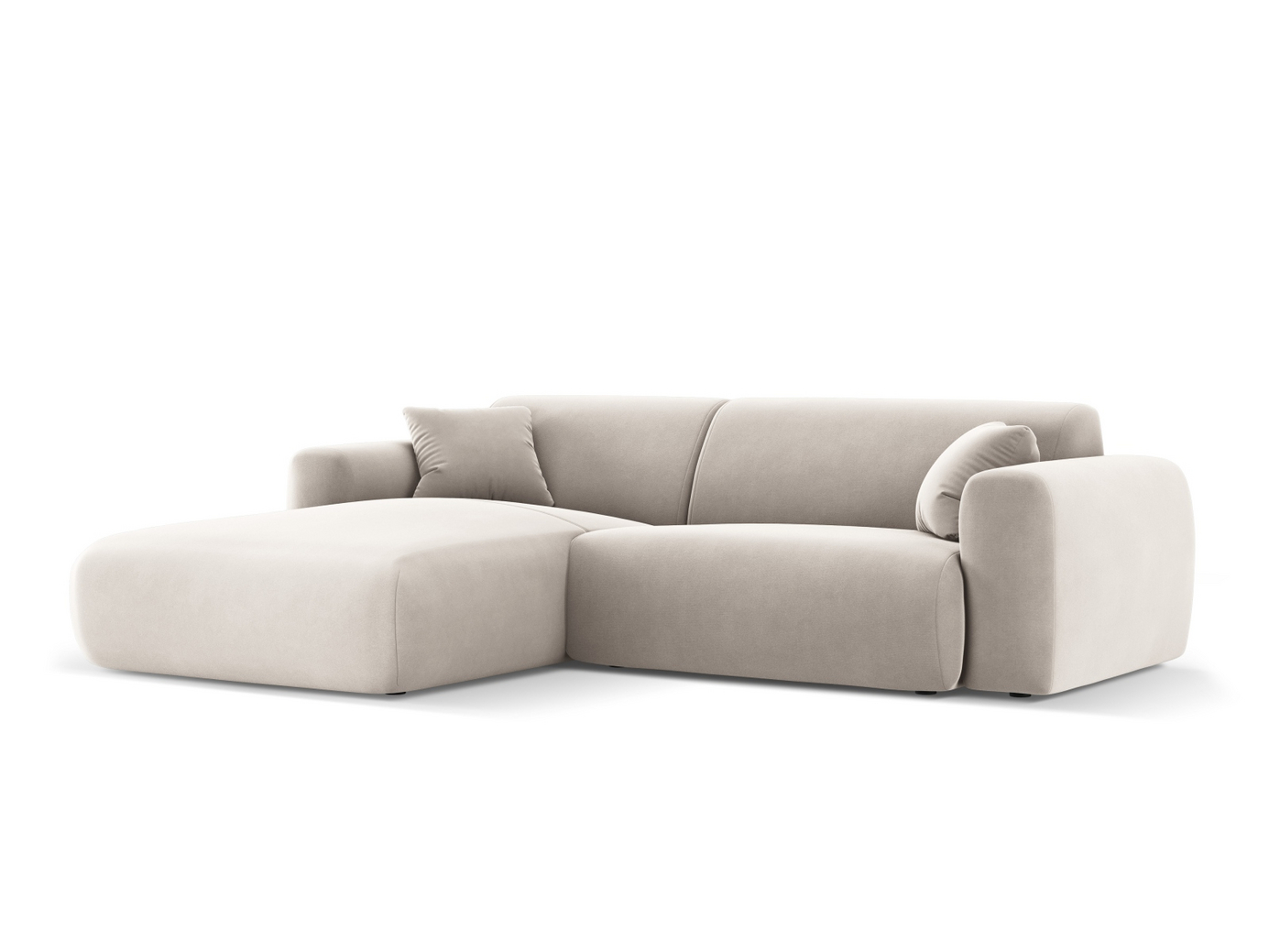 Cosmopolitan Design vänstervänd sammetshörnsoffa, "Nolio", 4-sits, 235 × 170 × 72 cm, Casino, svarta plastben