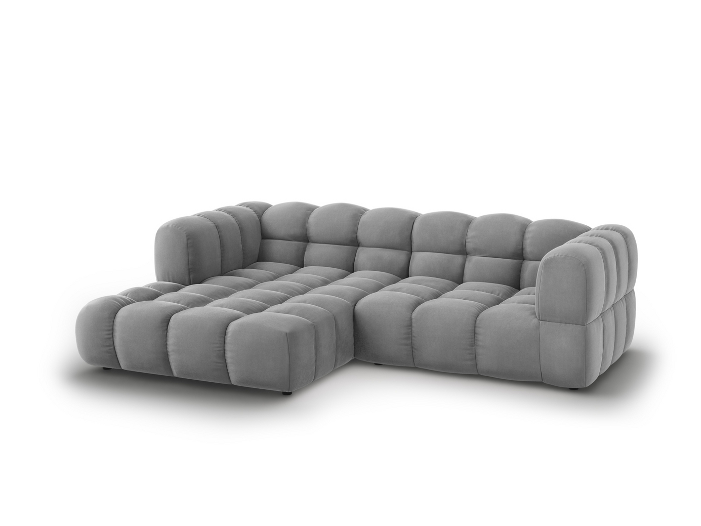 Cosmopolitan Design vänstervänd sammetsmodulhörnsoffa, "Sky", 3-sits, 244 × 162 × 70 cm, Casino, svarta plastben