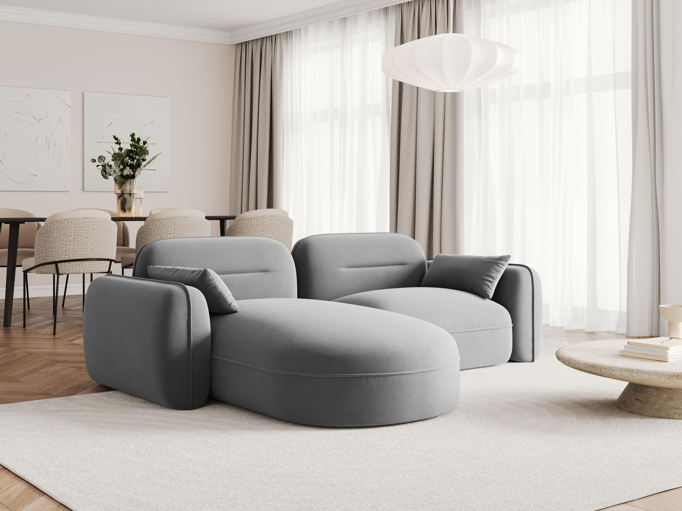 Cosmopolitan Design vänstervänd sammetsmodulhörnsoffa, "Sydney", 3-sits, 230 × 165 × 70 cm, Casino, svarta plastben