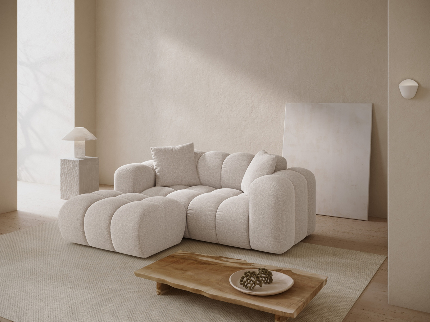 Cosmopolitan Design vänstervänd hörnsoffa, "Treno", 2-sits, 180 × 164 × 70 cm, Eden 10, svarta plastben