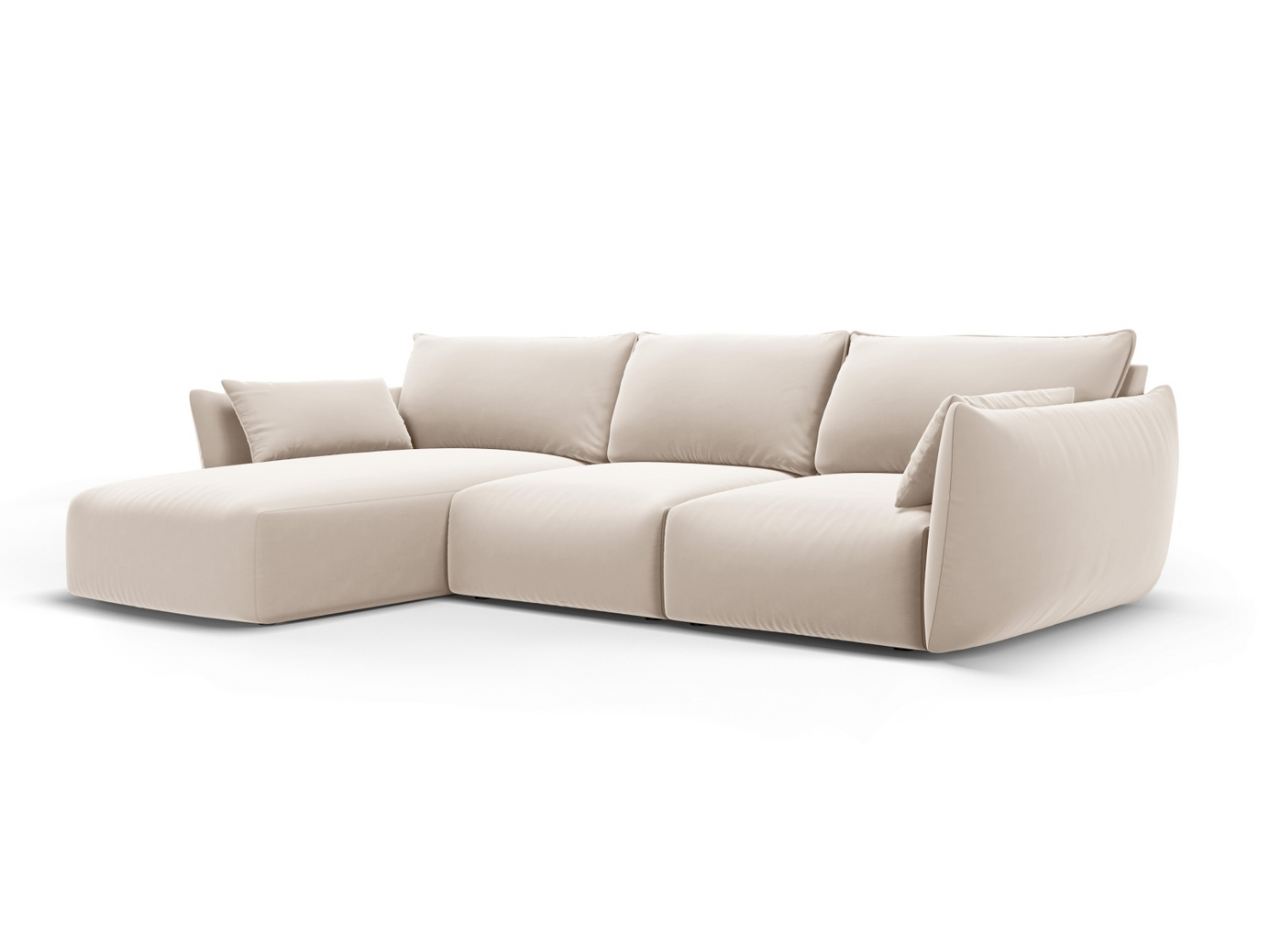 Cosmopolitan Design vänstervänd sammetshörnsoffa, "Matera", 5-sits, 280 × 171 × 85 cm, Salvador, svarta plastben