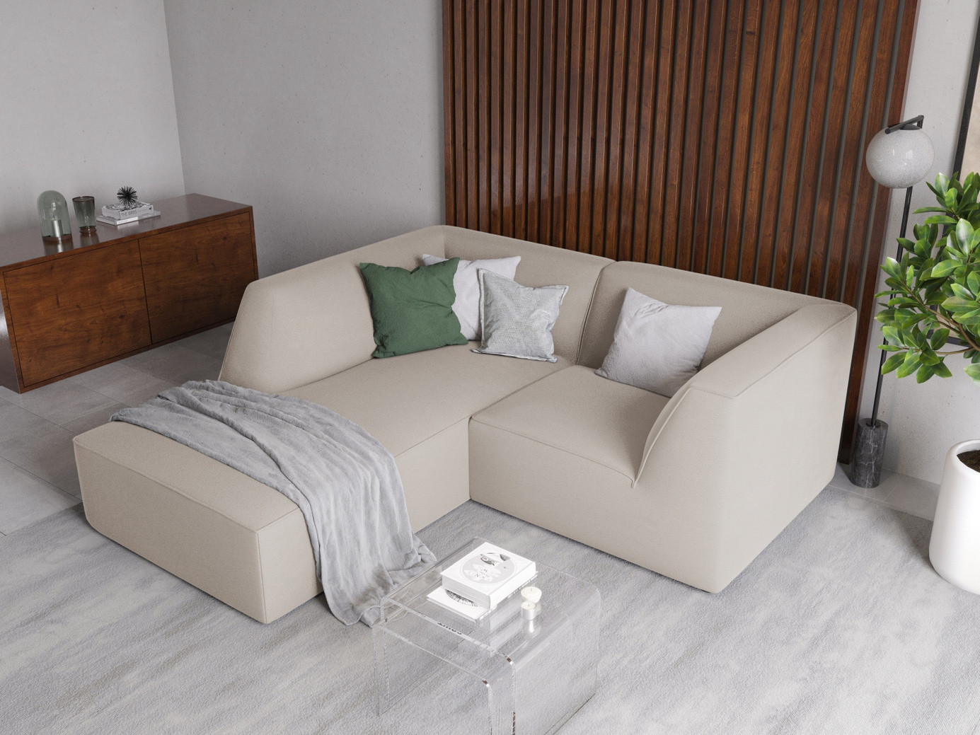 Cosmopolitan Design vänstervänd sammetsmodulhörnsoffa, "Siena", 3-sits, 186 × 180 × 69 cm, Salvador, svarta plastben, Variant LC_S_44
