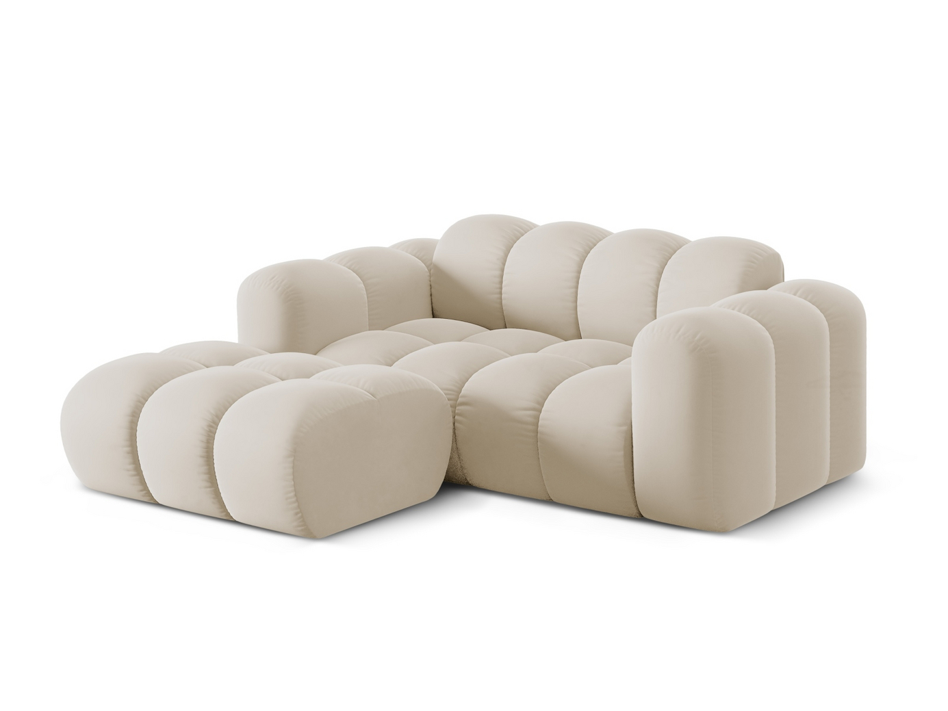 Cosmopolitan Design vänstervänd sammetshörnsoffa, "Treno", 2-sits, 180 × 164 × 70 cm, Bluvel, svarta plastben