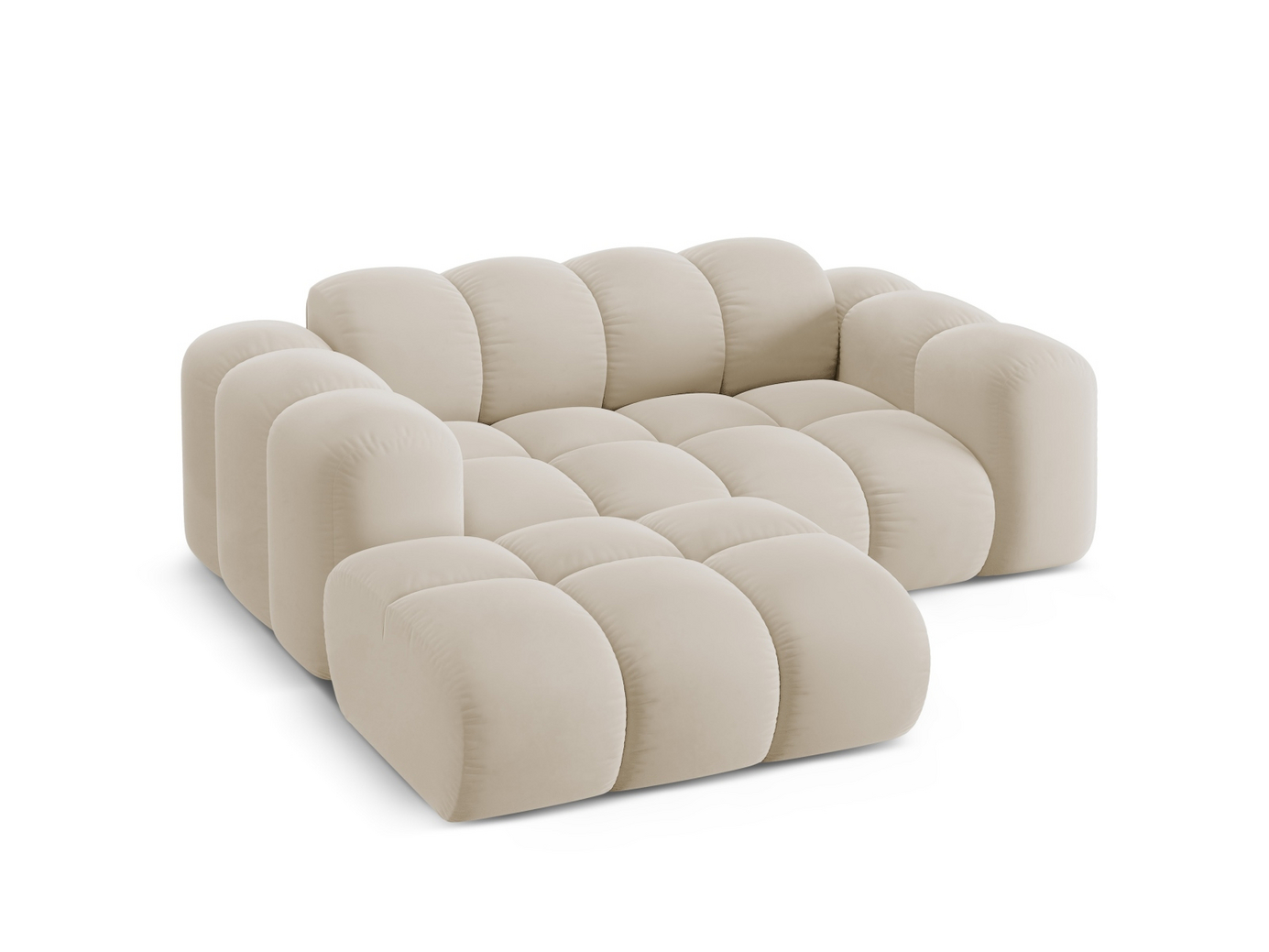 Cosmopolitan Design vänstervänd sammetshörnsoffa, "Treno", 2-sits, 180 × 164 × 70 cm, Bluvel, svarta plastben