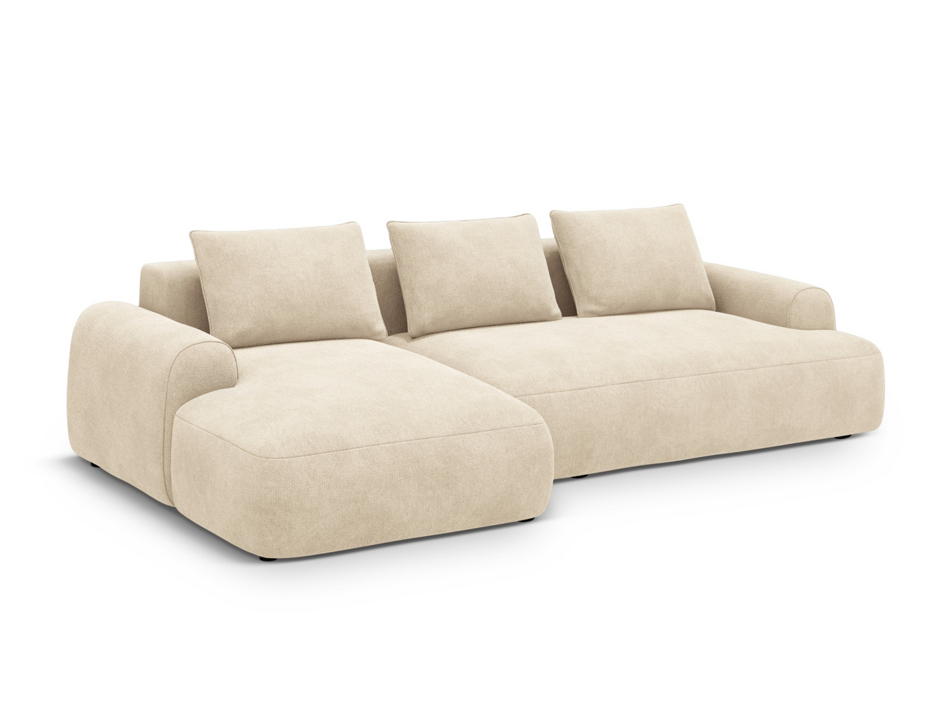 Cosmopolitan Design vänstervänd sammetshörnbäddsoffa med förvaring, "Calma", 3-sits, 275 × 142 × 84 cm, Vogue, svarta plastben