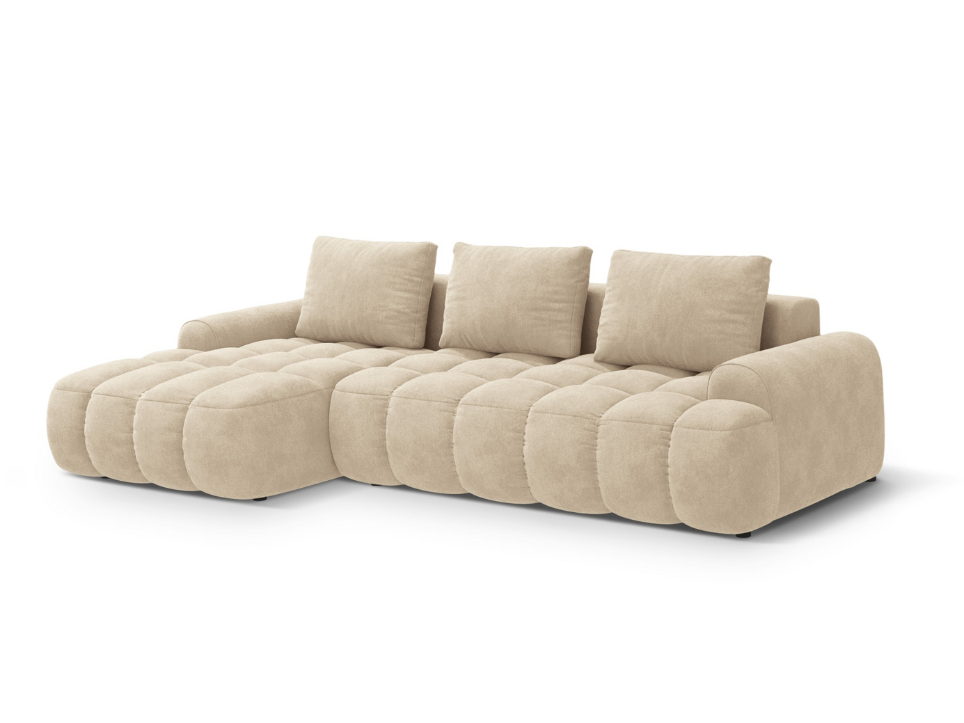 Cosmopolitan Design vänstervänd sammetshörnbäddsoffa med förvaring, "Linz", 3-sits, 275 × 142 × 84 cm, Vogue, svarta plastben, Variant LCF_120