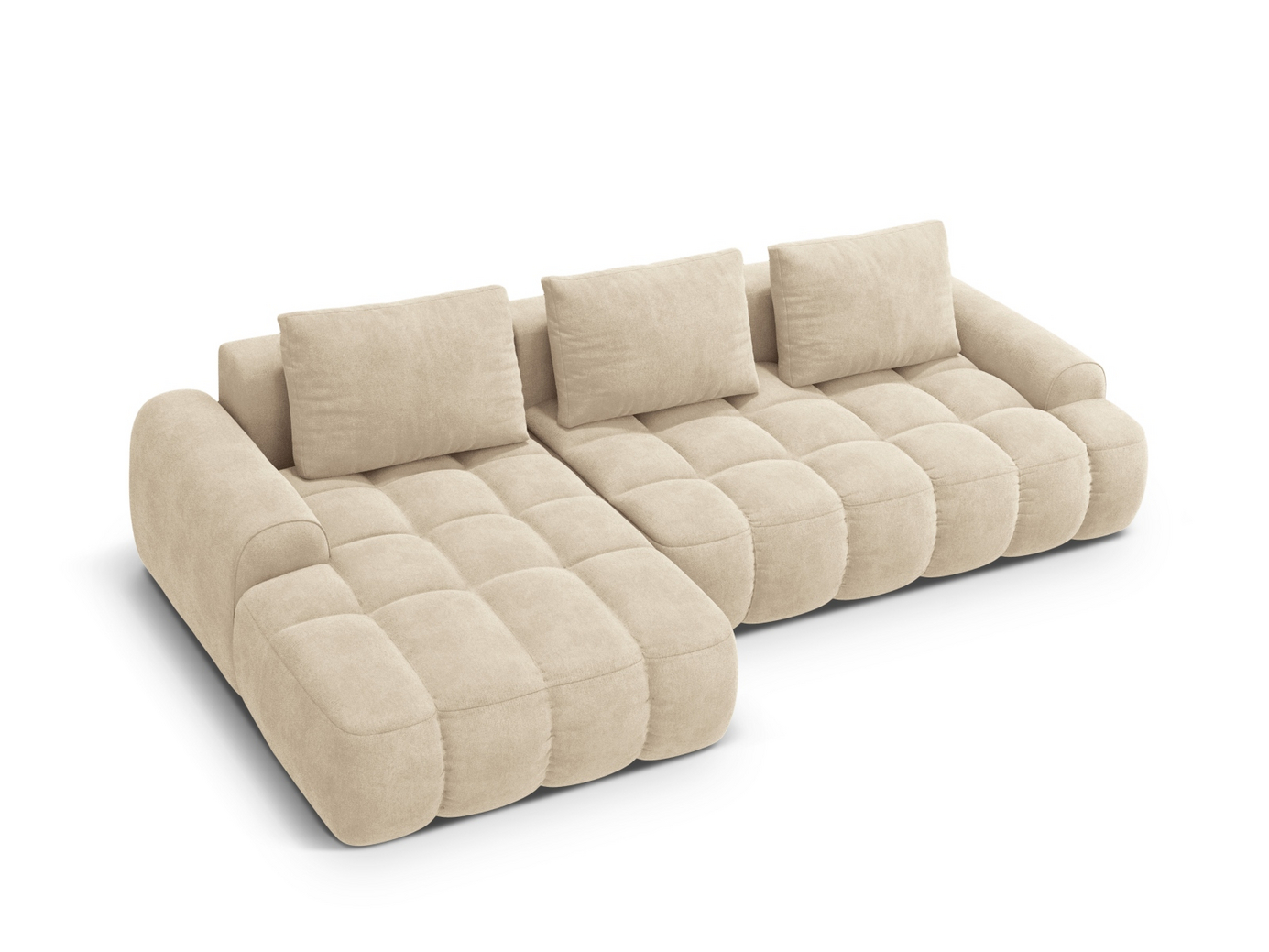 Cosmopolitan Design vänstervänd sammetshörnbäddsoffa med förvaring, "Linz", 3-sits, 275 × 142 × 84 cm, Vogue, svarta plastben, Variant LCF_120