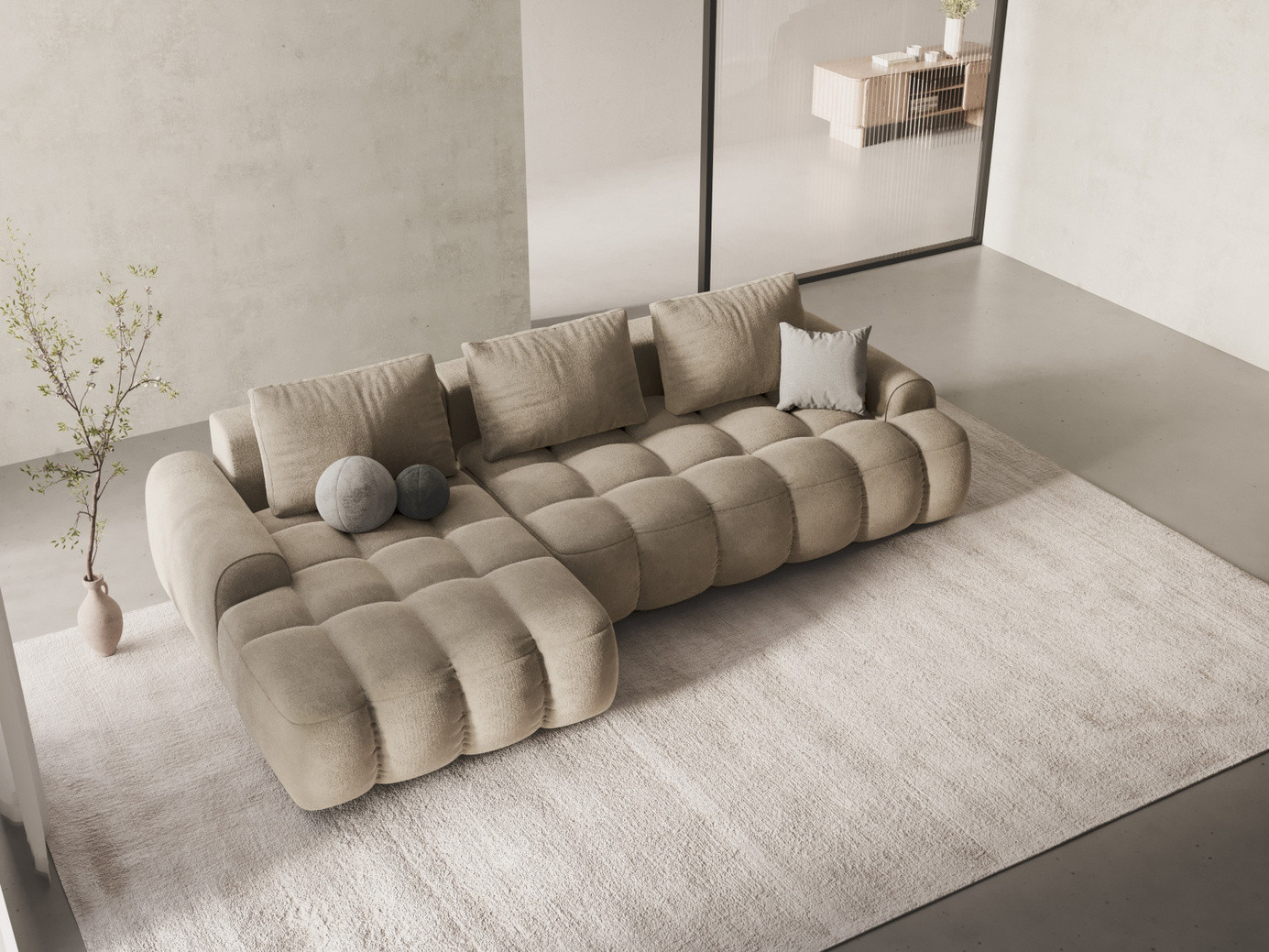 Cosmopolitan Design vänstervänd sammetshörnbäddsoffa med förvaring, "Linz", 3-sits, 275 × 142 × 84 cm, Vogue, svarta plastben, Variant LCF_120