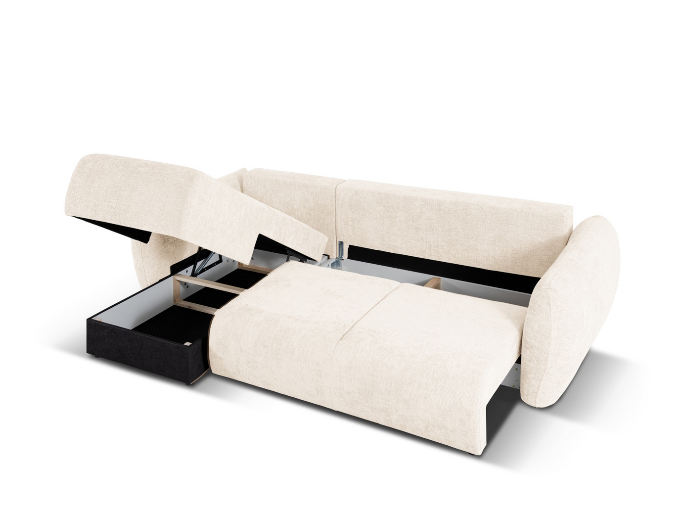 Cosmopolitan Design vänstervänd hörnbäddsoffa med förvaring, "Matera", 4-sits, 253 × 173 × 86 cm, Haga, svarta plastben