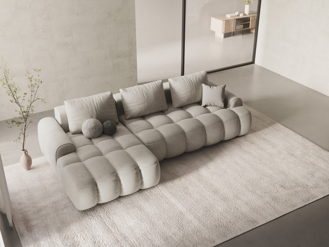 Cosmopolitan Design vänstervänd hörnbäddsoffa med förvaring, "Linz", 3-sits, 275 × 142 × 84 cm, Sorella, svarta plastben, Variant LCF_193