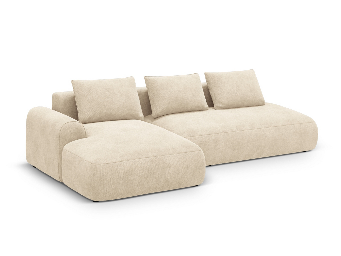 Cosmopolitan Design vänstervänd sammetshörnbäddsoffa med förvaring, "Calma", 5-sits, 275 × 142 × 84 cm, Vogue, svarta plastben