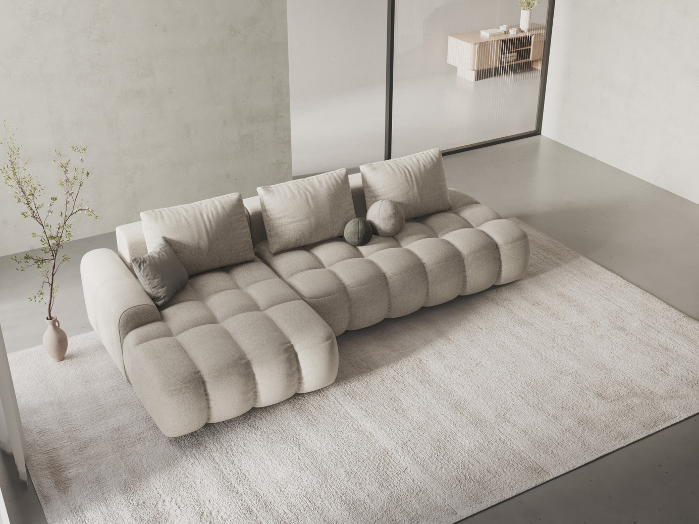 Cosmopolitan Design vänstervänd hörnbäddsoffa med förvaring, "Linz", 3-sits, 275 × 142 × 84 cm, Sorella, svarta plastben, Variant LCFO_193