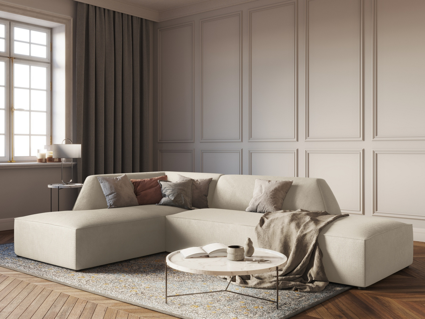 Cosmopolitan Design vänstervänd modulhörnsoffa, "Siena", 4-sits, 273 × 180 × 69 cm, Scala, svarta plastben, Variant LCO_100