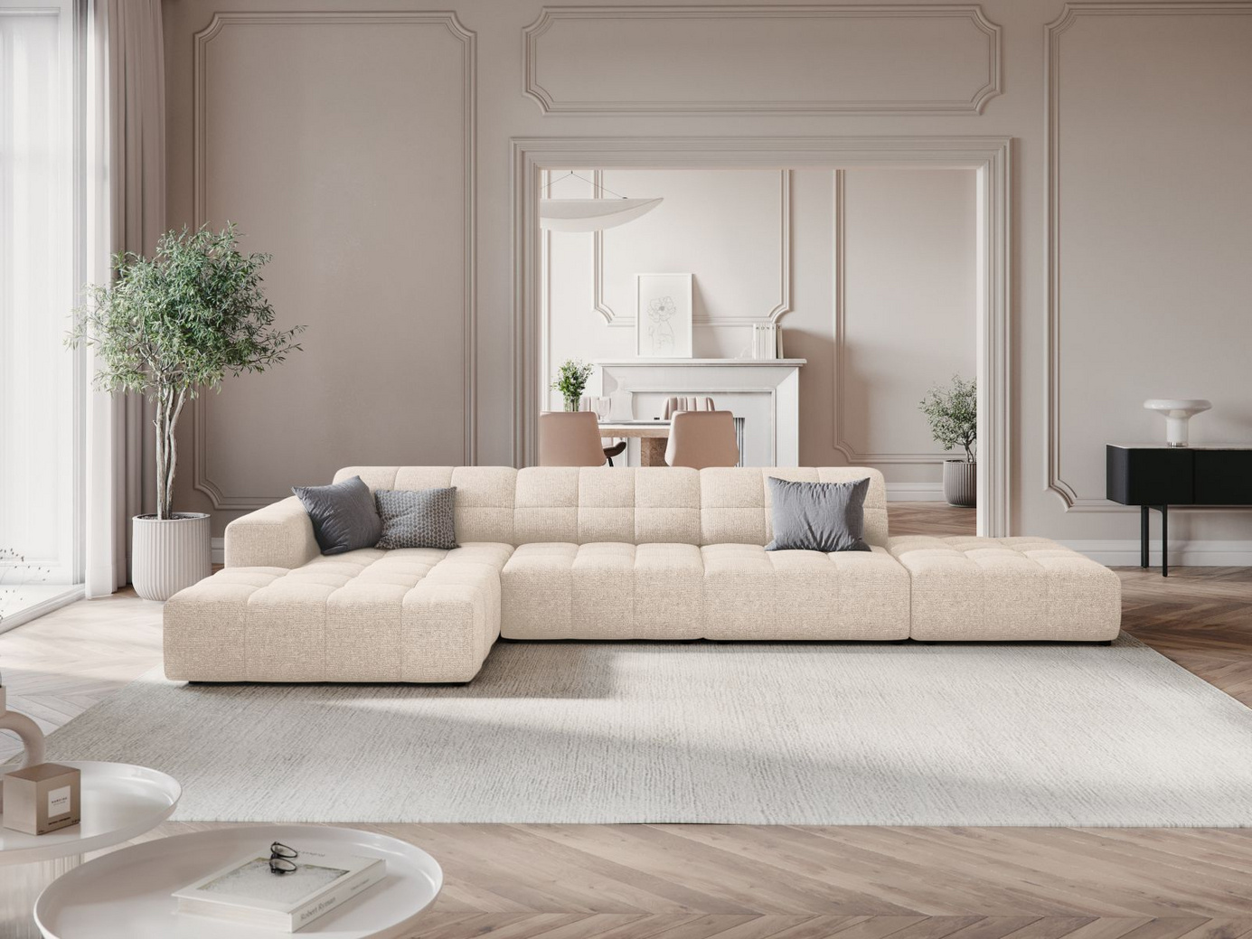 Cosmopolitan Design vänstervänd hörnsoffa, "Chicago", 5-sits, 348 × 167 × 78 cm, Haga, svarta plastben