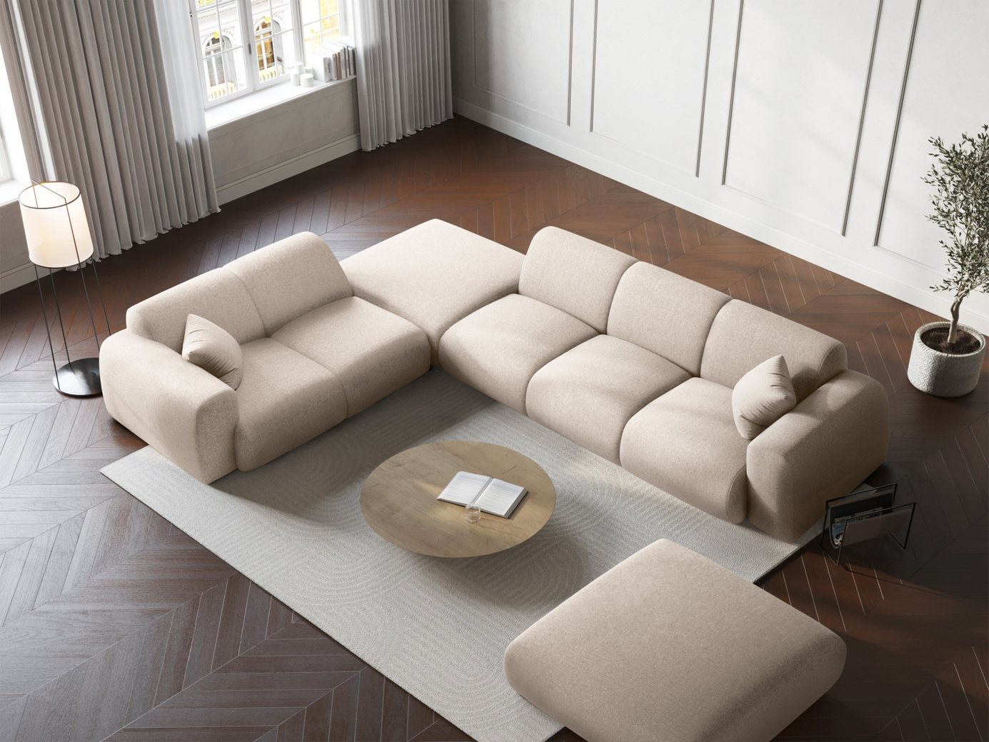 Cosmopolitan Design vänstervänd hörnsoffa, "Nolio", 4-sits, 315 × 250 × 72 cm, Haga, svarta plastben