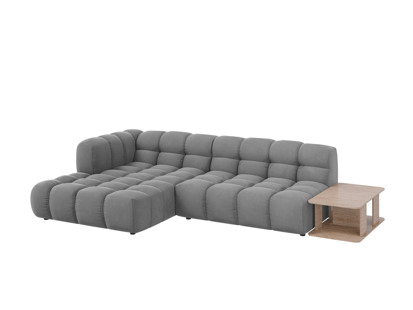 Cosmopolitan Design vänstervänd sammetsmodulhörnsoffa, "Sky", 4-sits, 297 × 162 × 70 cm, Casino, svarta plastben