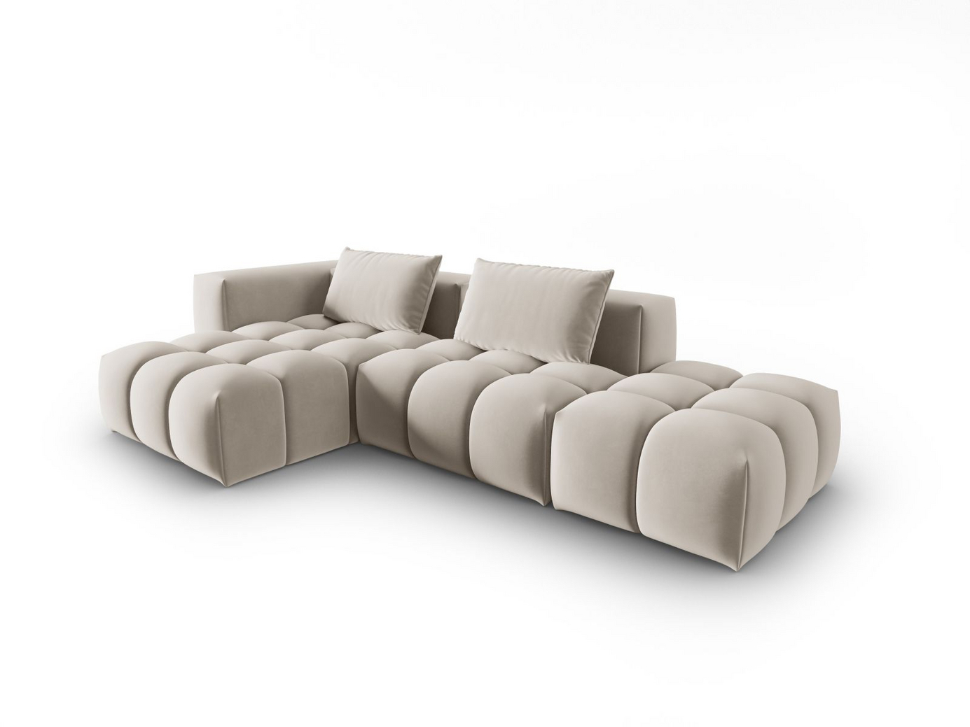 Cosmopolitan Design vänstervänd sammetsmodulhörnsoffa, "Verona", 4-sits, 265 × 145 × 70 cm, Casino, svarta plastben